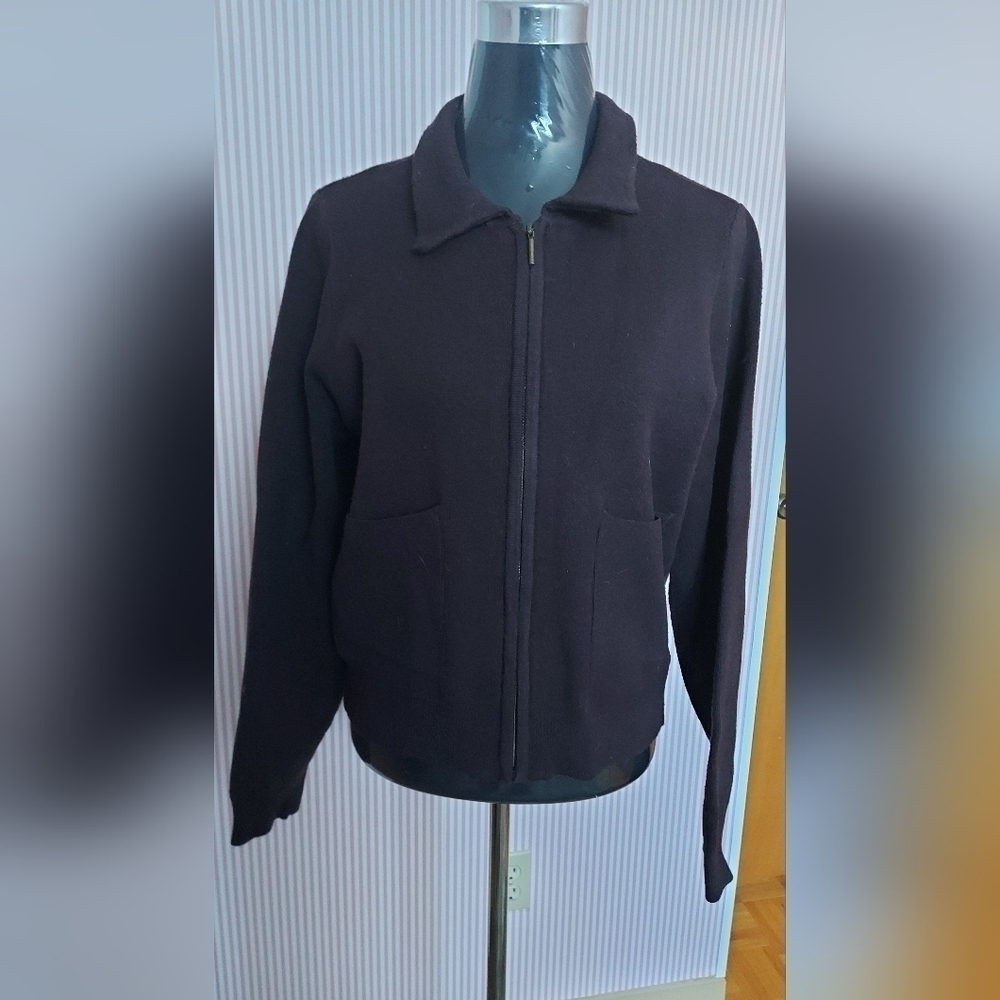Chic Cozy Rachel Zoe Sweater Zip Front Collared Knit Size Large Minimalist